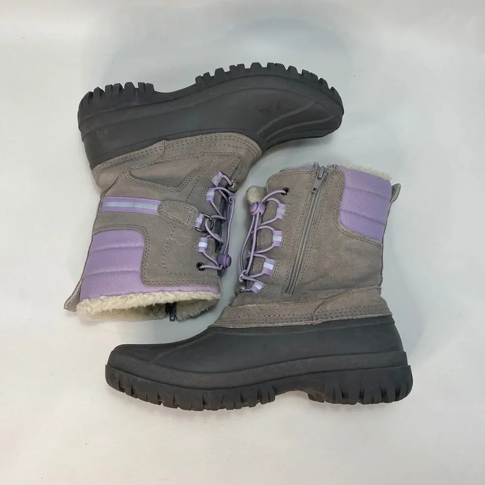 Lands End Youth 6M Winter Snow Boots Gray Purple Insulated All Weather Waterprof
